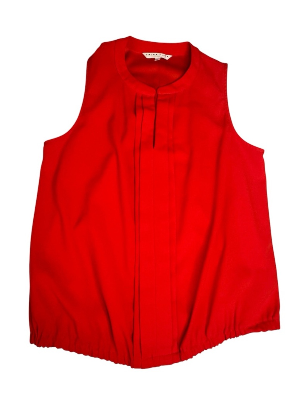 Trina Turk Red Sleeveless Blouse Pin-tuck Front Elastic Waist Size L